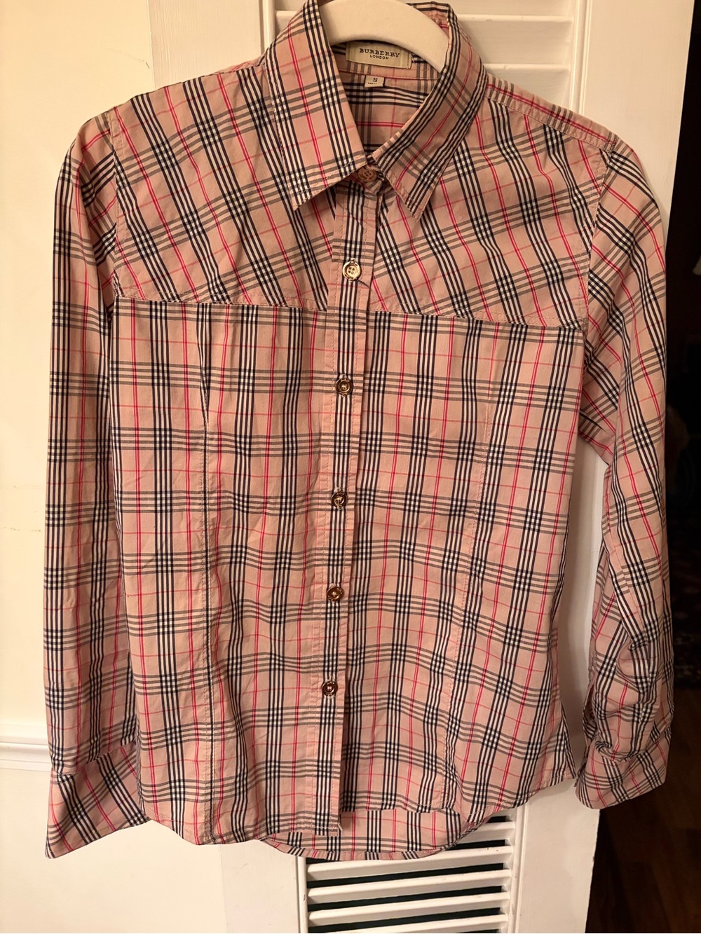 Burberry Tan and Black Plaid Button-Down Shirt